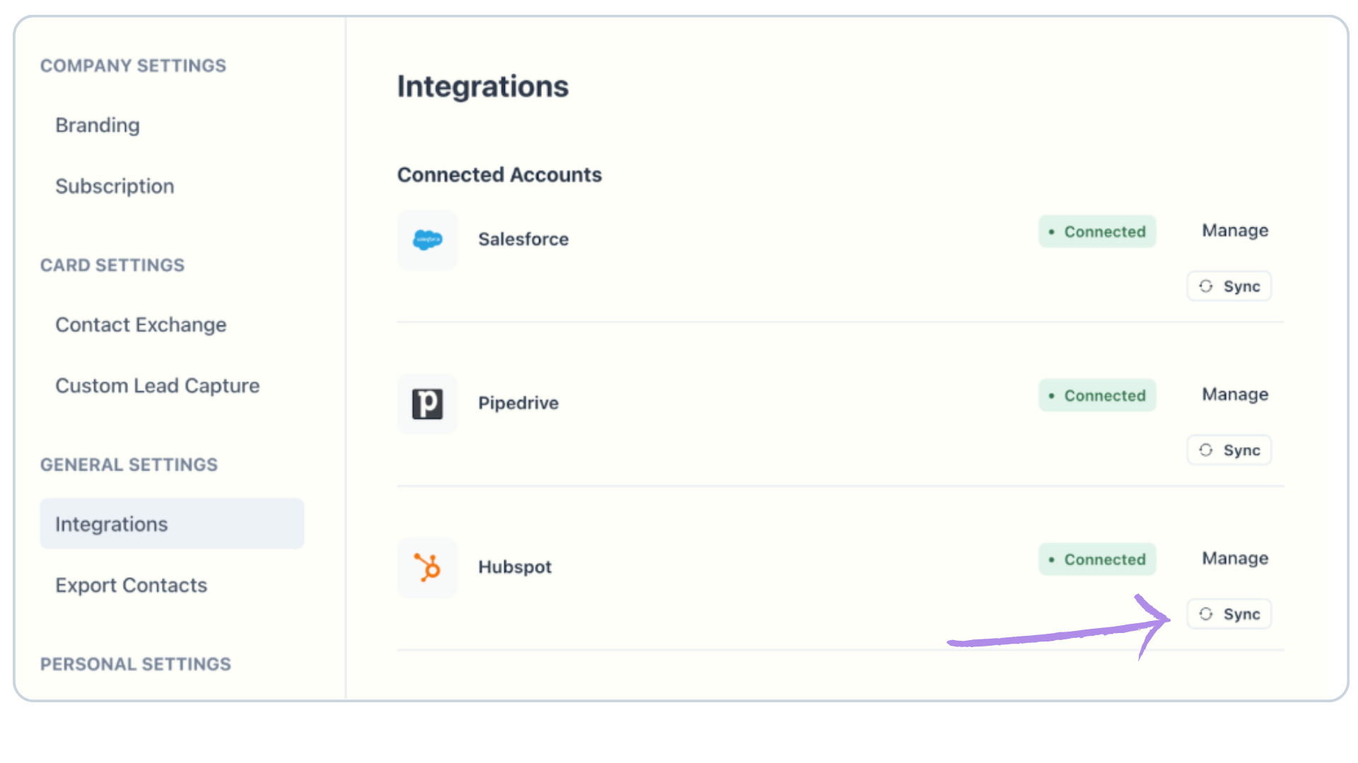 New Hubspot sync button on Integrations page.png