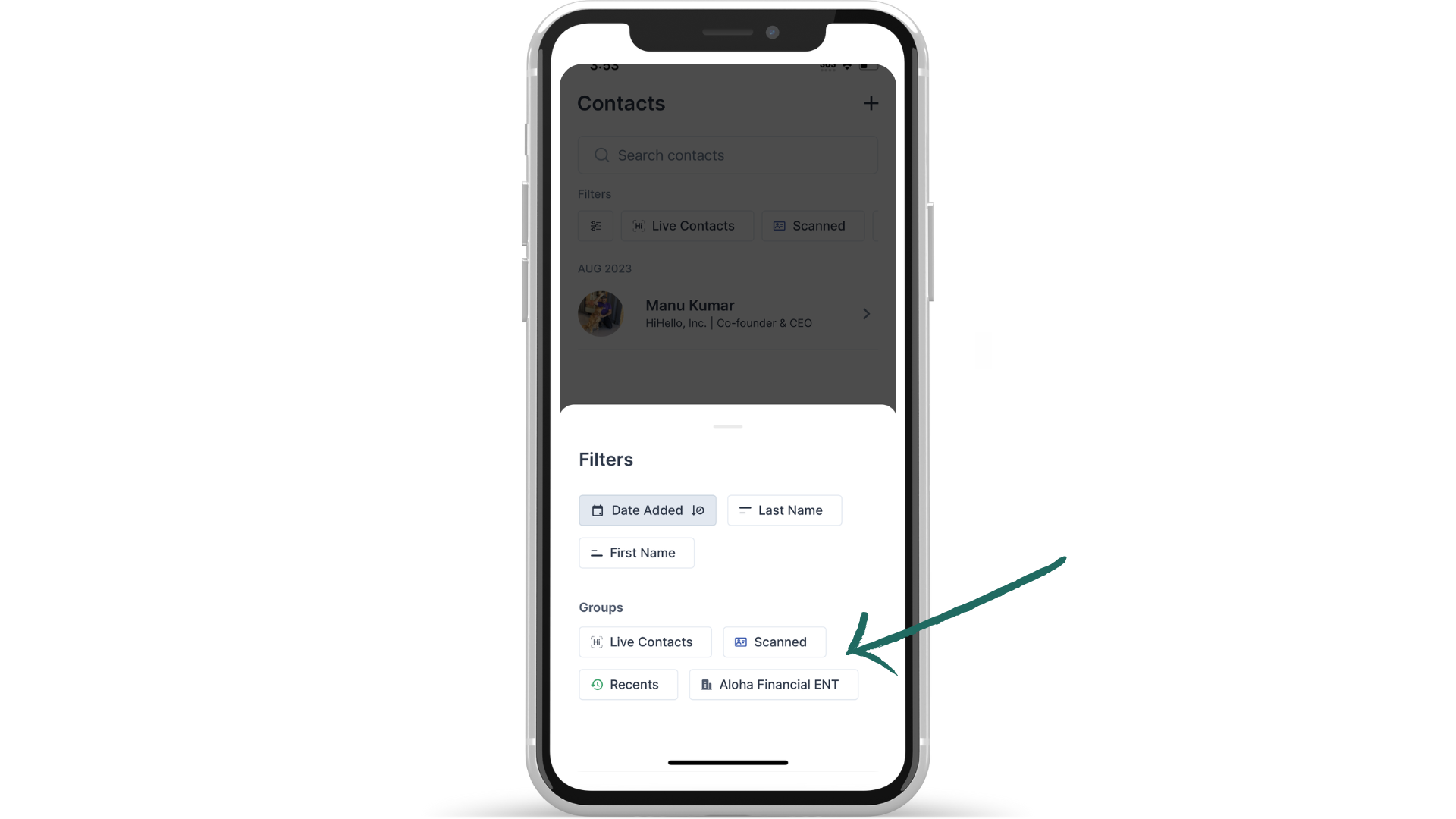 Mobile contacts filter menu company button.png